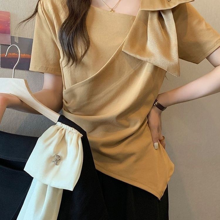 Áo Thun Ngắn Tay Thiết Kế Lệch Tà Thời Trang Mùa Hè Mới Cho Nữ