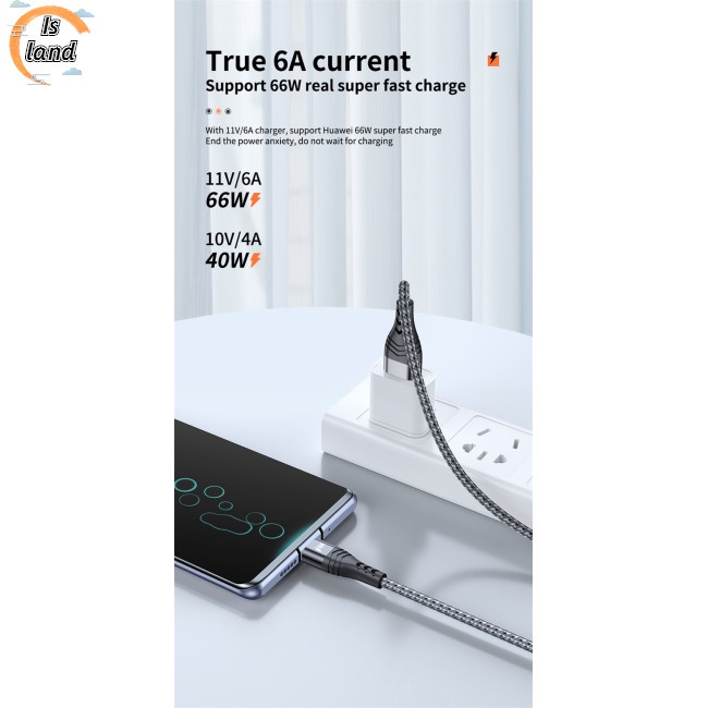 Dây Cáp Sạc Nhanh Usb Type C 6a 66w Cho Huawei Xiaomi Samsung Oppo