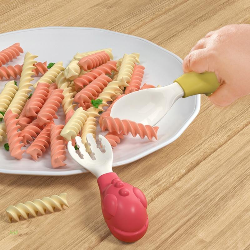 Set 2 Muỗng Nĩa Mini Họa Tiết Hoạt Hình Cho Bé Tập Ăn