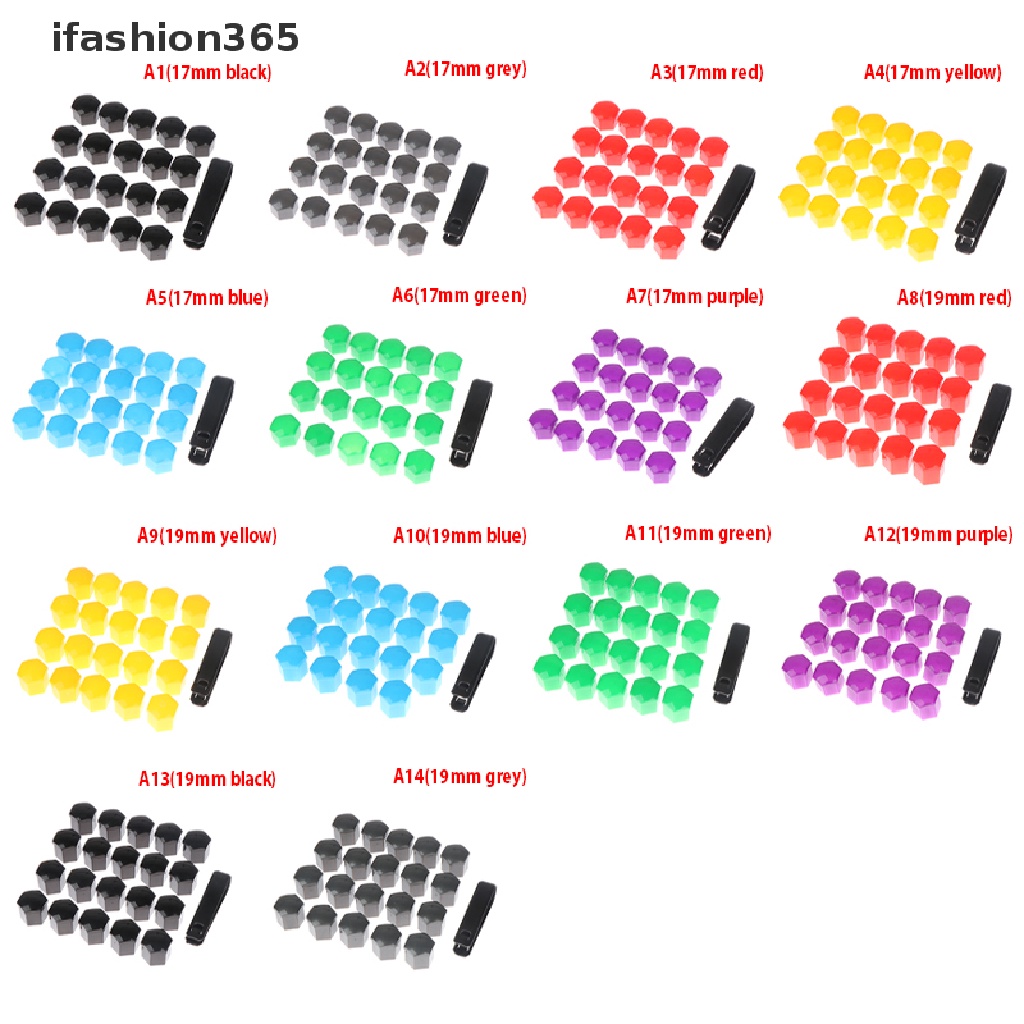 Set 20 Nắp Đậy Trục Bánh Xe Hơi 17 / 19mm + Dụng Cụ Tháo Gỡ Tiện Lợi