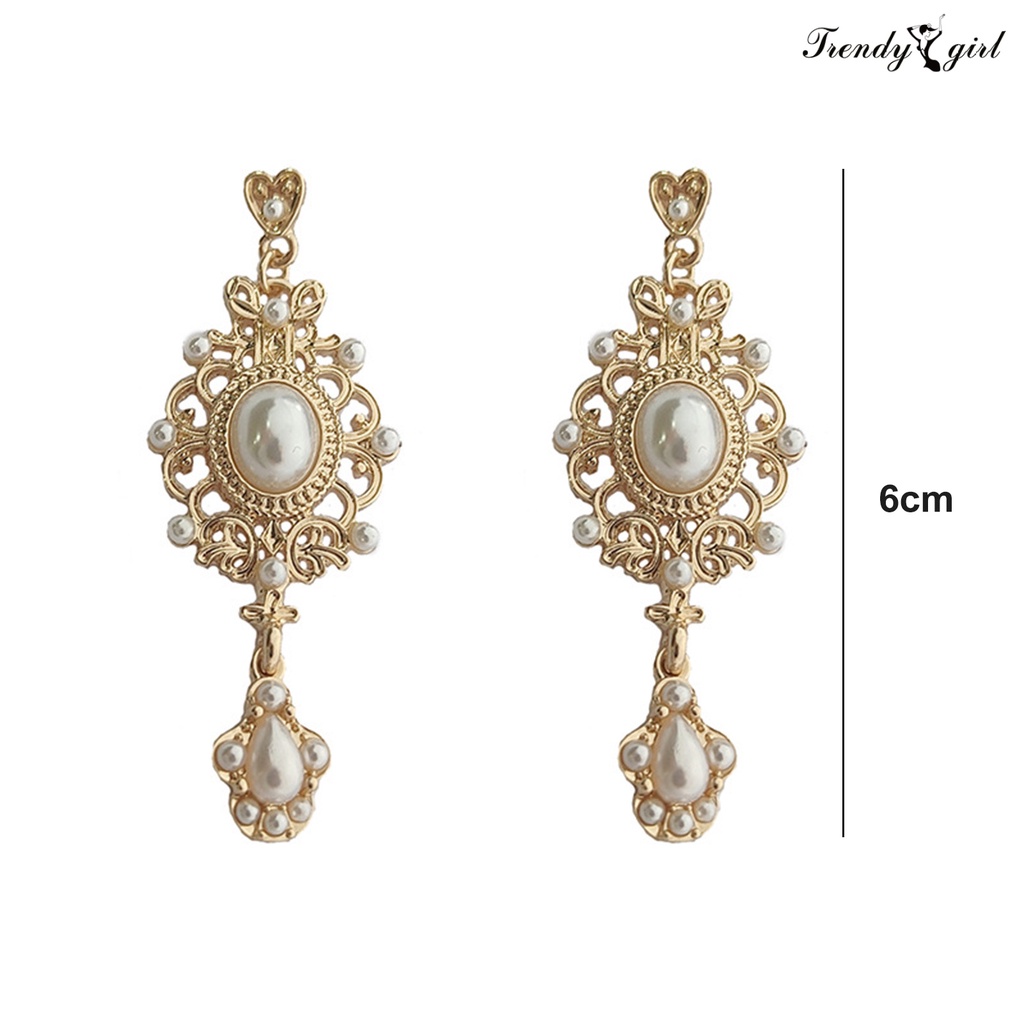 1 Đôi Bông Tai Đính Ngọc Trai Nhân Tạo Họa Tiết Hình Học Phong Cách Hoàng Gia Thời Trang