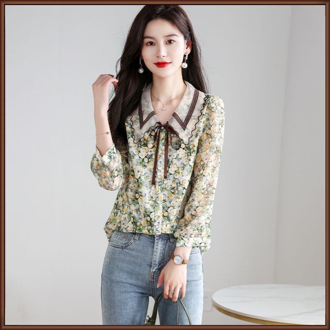 Áo Sơ Mi Chiffon Tay Dài Dáng Rộng In Họa Tiết Hoa Thanh Lịch Thời Trang Cho Nữ