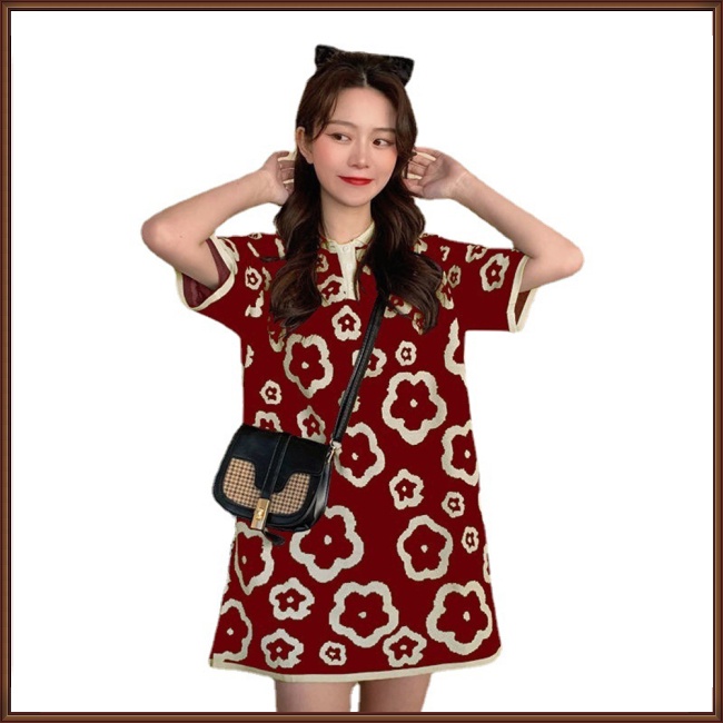 Đầm Thun Ngắn Tay Dáng Rộng Thời Trang Mùa Hè Phong Cách Retro Dành Cho Nữ