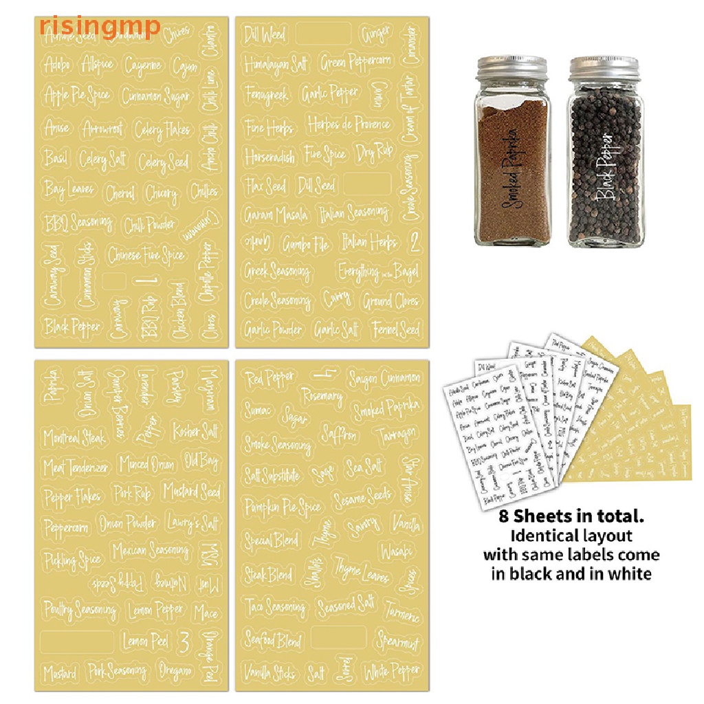 Set 274 / 8 Tấm Nhãn Dán Đánh Dấu Lọ Thủy Tinh Trong Suốt Chống Nước Sáng Tạo Cho Nhà Bếp