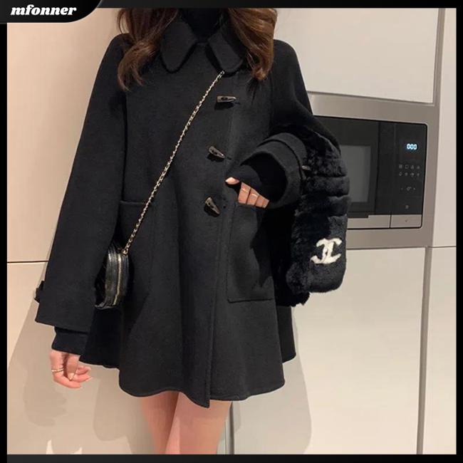 Áo Khoác Dài Ngang Gối Tay Dài Cổ Búp Bê Một Hàng Khuy Màu Trơn Dày Dặn Thời Trang Mùa Đông Cho Nữ