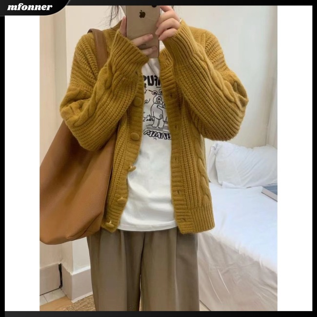 Áo Khoác Cardigan Dệt Kim Tay Dài Cổ Chữ V Màu Sắc Đa Dạng Cho Nữ