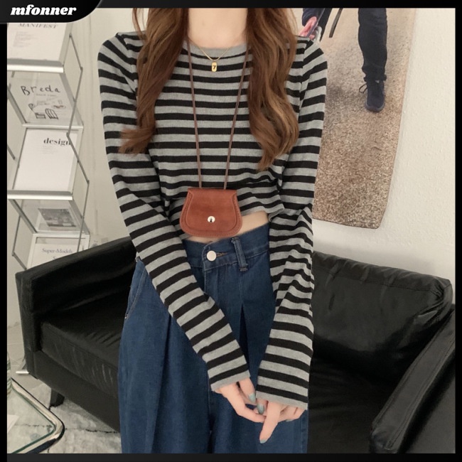 Áo Sweater Nữ Tay Dài Kẻ Sọc Ngang Thời Trang