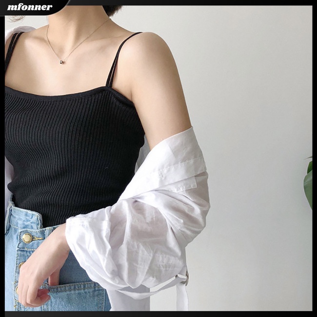 Áo Hai Dây Dệt Kim Màu Sắc Trơn Phong Cách Hong Kong Cổ Điển Thời Trang Mùa Hè Cho Nữ