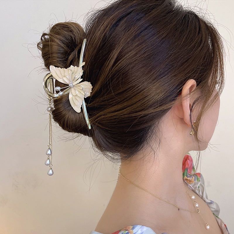 Kẹp Tóc Trang Trí Hình Bướm &amp; Ngọc Trai Giả Cho Nữ 11 * 6.5CM
