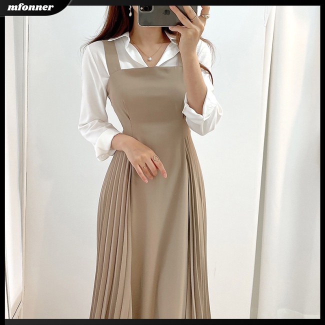 Đầm Dài Hai Dây Cổ Chữ V Xếp Ly Màu Trơn Thời Trang Cho Nữ