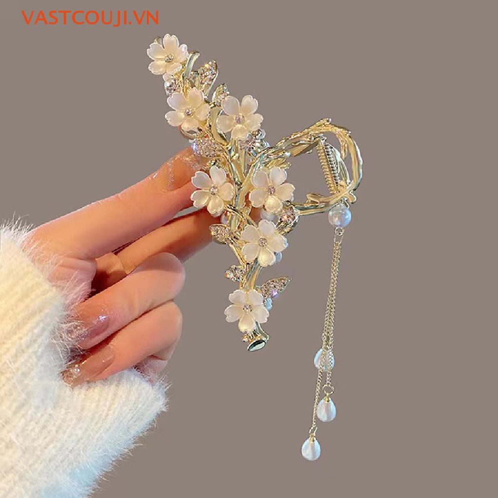 1 Kẹp Tóc Tua Rua Đính Ngọc Trai Phong Cách Hàn Quốc
