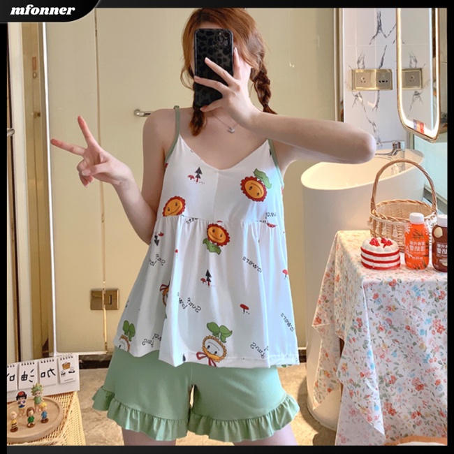 Bộ Đồ Ngủ 2 Món Bằng Lụa Thời Trang Mùa Hè Dễ Thương Cho Nữ