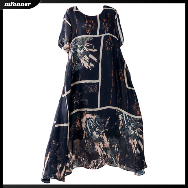 Đầm Dáng Chữ A Tay Ngắn Cổ Tròn In Họa Tiết Kiểu Retro Xinh Xắn Cho Bạn Gái