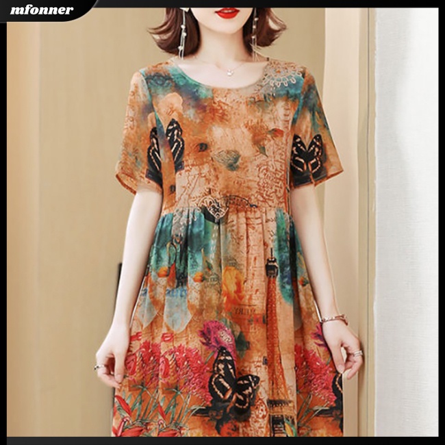 Đầm Nữ Dáng Rộng Eo Cao Họa Tiết In Thời Trang Cá Tính