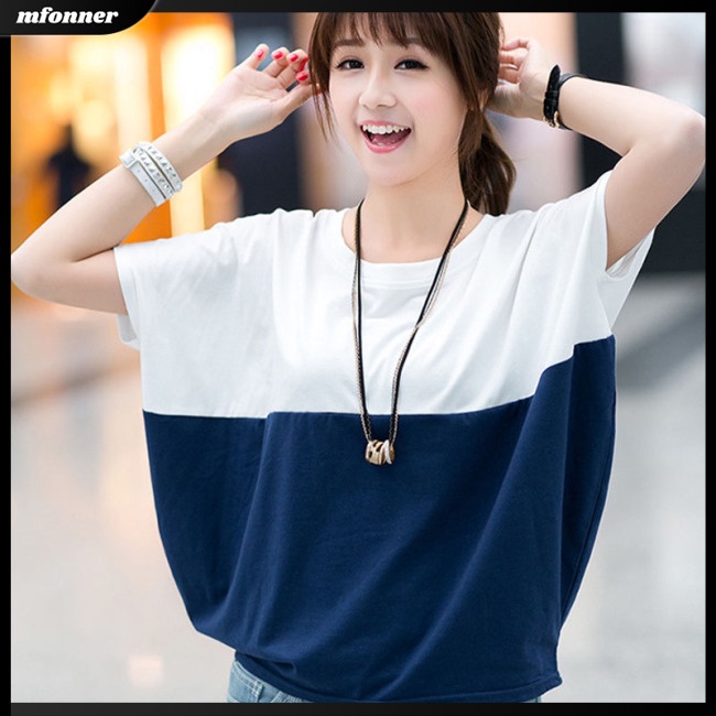 Áo Thun Cánh Dơi Ngắn Tay Form Rộng Màu Sắc Tương Phản Thời Trang Mùa Hè
