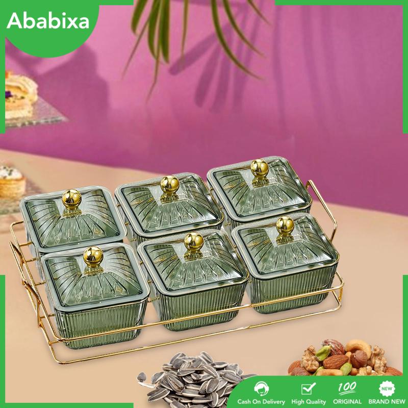 [Ababixa] Khay Phục Vụ Đựng Thức Ăn Khô / Trái Cây / Đồ Ăn Vặt Chia Ngăn Đa Năng Có Nắp Đậy Cho Nhà Ở