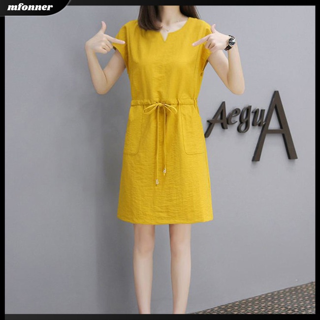 Đầm Tay Ngắn Cổ Chữ V Dáng Rộng Thời Trang Mùa Hè Xinh Xắn Cho Nữ