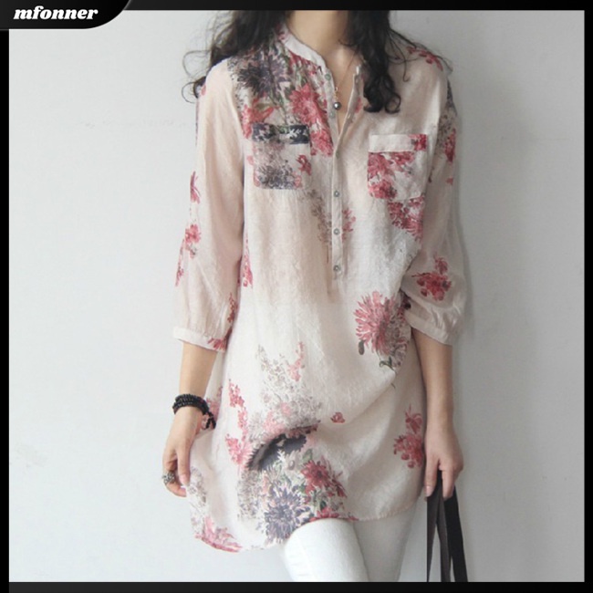 Áo Sơ Mi Rộng Bằng Vải Lanh Cotton In Hình Hoa Dành Cho Nữ Size Lớn