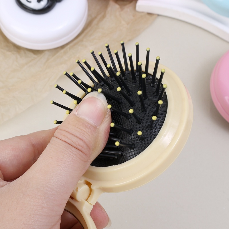 Lược Chải Tóc Massage Tạo Kiểu Tóc 2 Trong 1 Có Gương Soi Có Thể Gập Lại Thiết Kế Nhỏ Gọn Dễ Thương