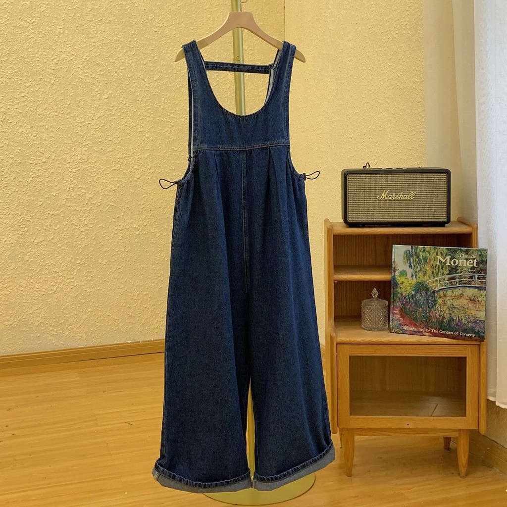 Quần Yếm Denim Dáng Rộng Phong Cách Vintage Nhật Hàn Trẻ Trung Cho Nữ