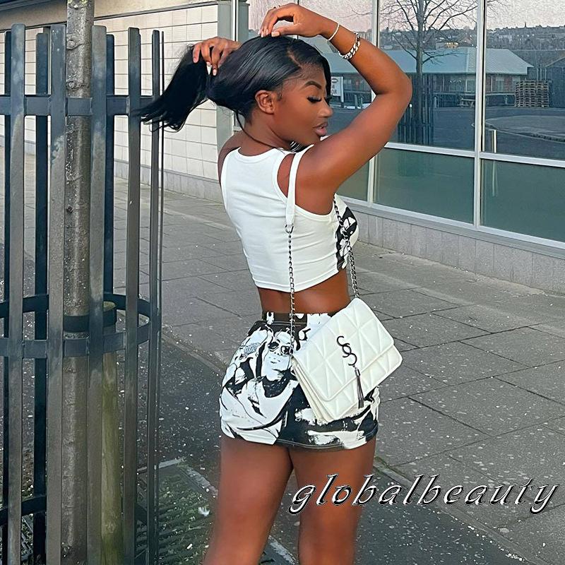 Bộ Áo Tank Top + Chân Váy Ôm In Họa Tiết Nhân Vật Hoạt Hình Thời Trang Mùa Hè Cho Nữ