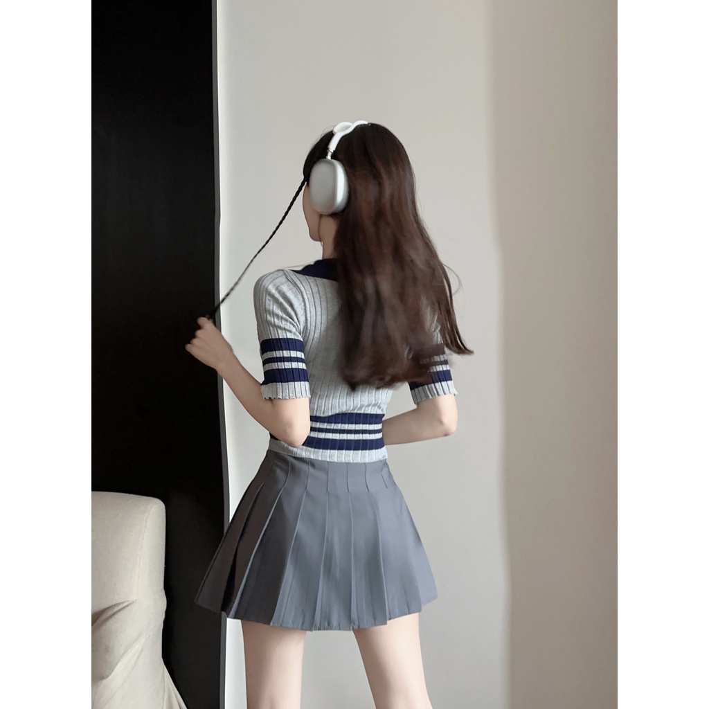 623209 Áo polo Dệt Kim Tay Ngắn Dáng Ôm Thiết Kế Dễ Thương