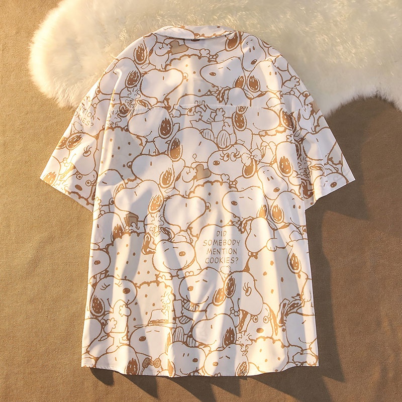 Áo Sơ Mi Tay Ngắn In Hoạt Hình Snoopy Kiểu Hồng Kông Retro Thời Trang Mùa Hè Cho Các Cặp Đôi