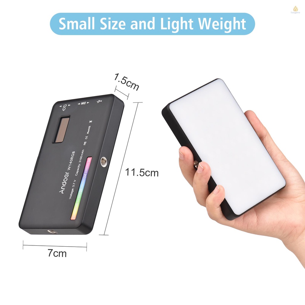 Đèn Led Kẹp Máy Tính Bảng Andoer W140RGB 2500K-9000K 20 Hiệu Ứng Ánh Sáng Bỏ Túi Tiện Dụng