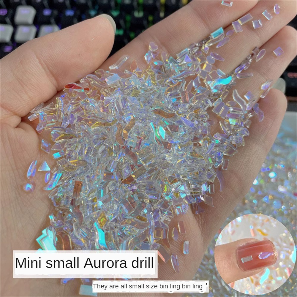 Vẽ móng tay màu đỏ lưới mini aurora khoan nhiệt độ elf với đáy phẳng nhỏ hình dạng đặc biệt kim cương pha lê siêu trang trí móng tay -pikalu