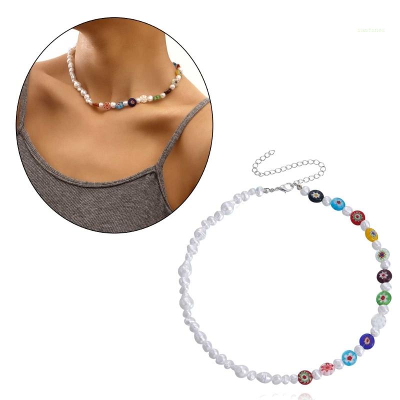 Vòng cổ Chuỗi Hạt Thủy Tinh Nhiều Màu Sắc Đơn Giản Thời Trang