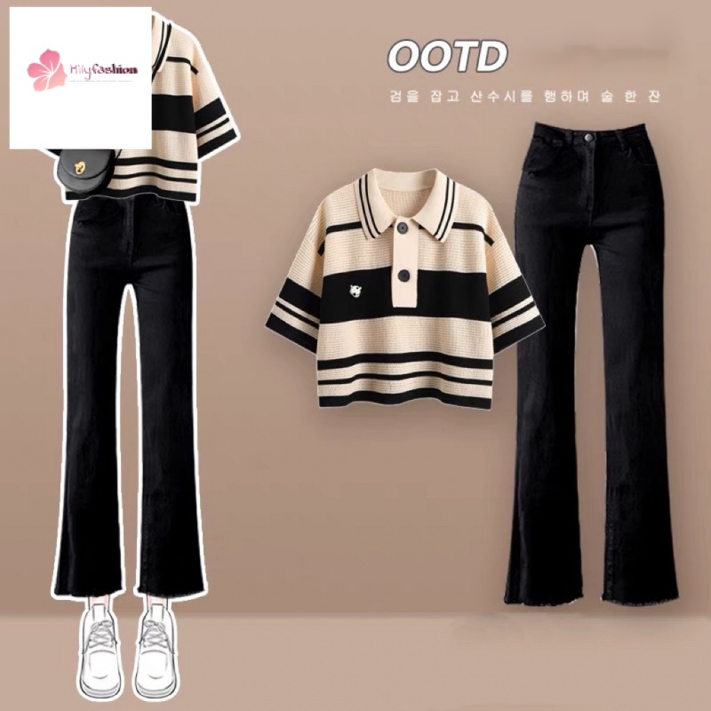 Áo Thun POLO Dệt Kim Tay Ngắn Dáng Rộng Họa Tiết Kẻ Sọc Thời Trang Mùa Hè Phong Cách Mới Mùa Hè 2022