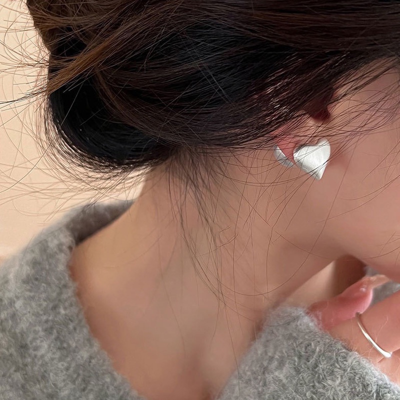 Bông Tai Hai Đầu Bằng Kim Loại Màu Trắng Đính Ngọc Trai Hình Trái Tim Độc Đáo Phong Cách Retro Năm 2