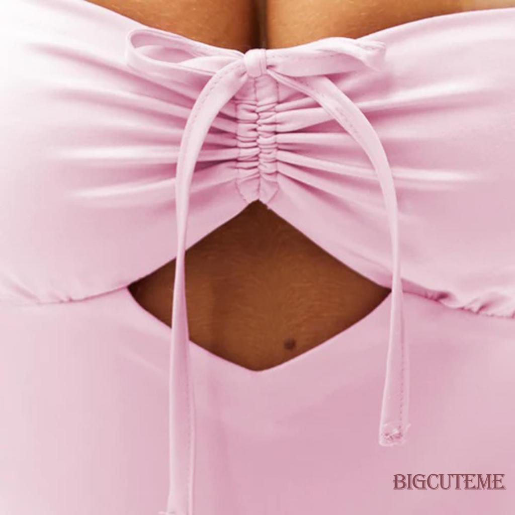 [] - Đầm Hai Dây Mini Ôm Dáng Hở Lỗ Xếp Ly Màu Hồng Thích Hợp Đi Tiệc Câu Lạc Bộ Mùa Hè Cho Nữ