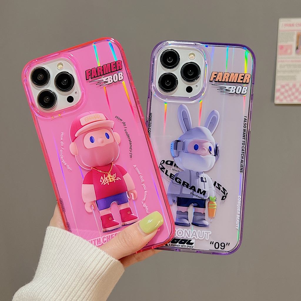 Ốp Điện Thoại tpu Dẻo Màu Laser Họa Tiết Hoạt Hình Chú Thỏ &amp; Chữ Ape Cho iPhone 11 12 13 14 PRO Max