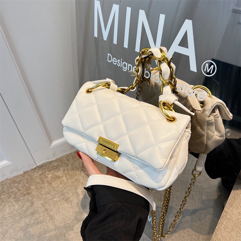 Túi Xách Đeo Vai Màu Trơn Thêu Họa Tiết Hình Thoi Thời Trang Hàn Quốc Cho Nữ