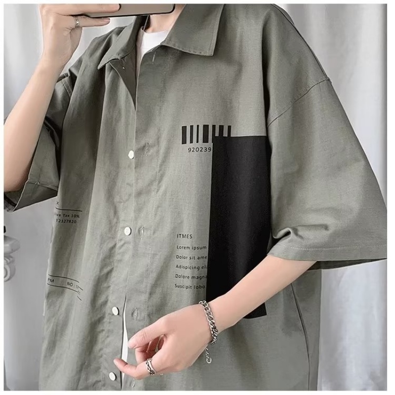 Áo Sơ Mi Tay Ngắn Dáng Rộng Phong Cách Harajuku Nhật Bản Màu Sắc Thời Trang Mùa Hè Dành Cho Nam Giới