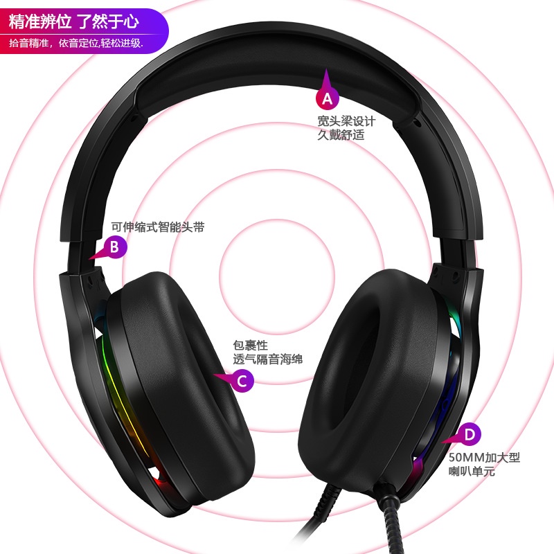 Rgb esports Tai Nghe Chơi game Có Dây Treo Cổ Giảm Tiếng Ồn Phát Sáng Nhiều Màu Sắc