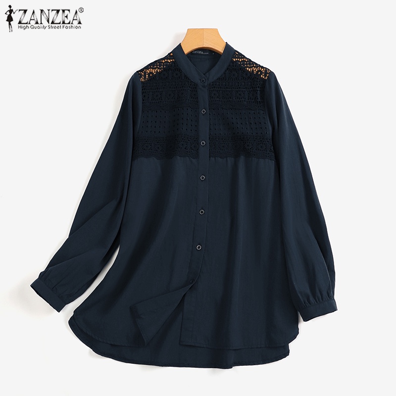 Áo nữ ZANZEA tay dài cổ đứng phối ren thời trang