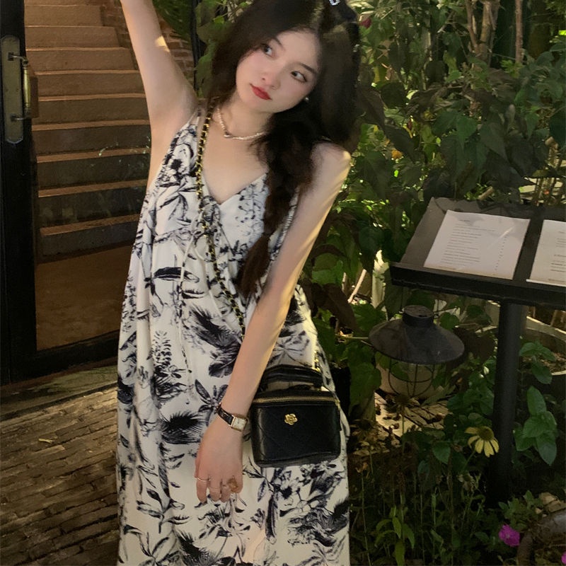 Đầm Hai Dây Cổ Chữ V Họa Tiết Hoa Thiết Kế Mới Thời Trang Mùa Hè Dành Cho Nữ