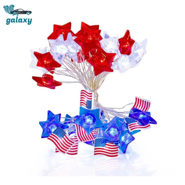 Galaxy Dây Đèn Led 20 Bóng Hình Lá Cờ Mỹ Độc Lập Trang Trí Ngày Lễ