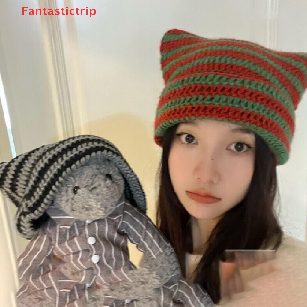 Mũ Len Beanie Họa Tiết Sừng Quỷ Dễ Thương Thời Trang Thu Đông 2023