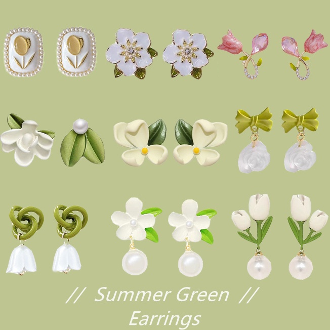 Bông Tai Dáng Dài Hình Học Màu Xanh Lá Thời Trang Mùa Hè Hàn Quốc Cho Nữ