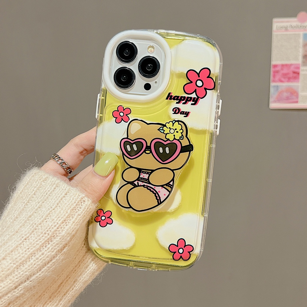 Ốp Điện Thoại TPU Dẻo Trong Suốt Họa Tiết Hoạt Hình Hello Kitty Dễ Thương Kèm Giá Đỡ Cho iPhone 14 13 12 11 PRO MAX
