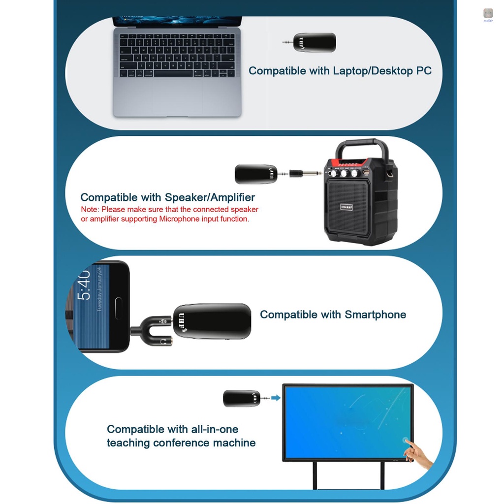 Micro Không Dây UHF Thu Phát Sóng Trực Tiếp Phạm Vi 50m Tương Thích Với Điện Thoại Thông Minh / Laptop /