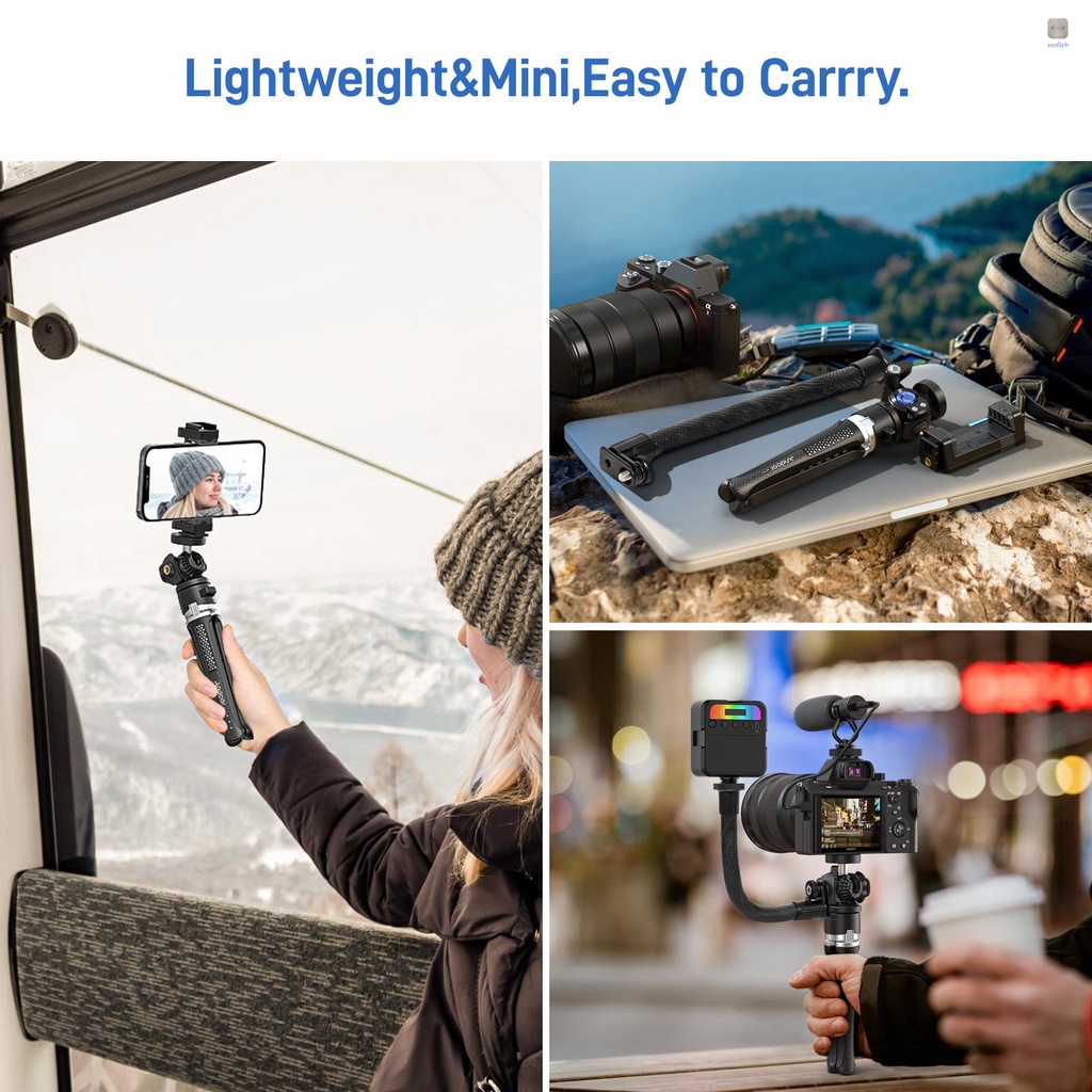 Giá Đỡ Ba Chân Andoer MT-01 Để Bàn 2 Mức Độ Điều Chỉnh Chiều Cao 360° Đầu Bi Xoay Có Giá Đỡ Điện Thoại Chịu Tải Tối Đa. 5kg Hỗ Trợ Live Streaming Online