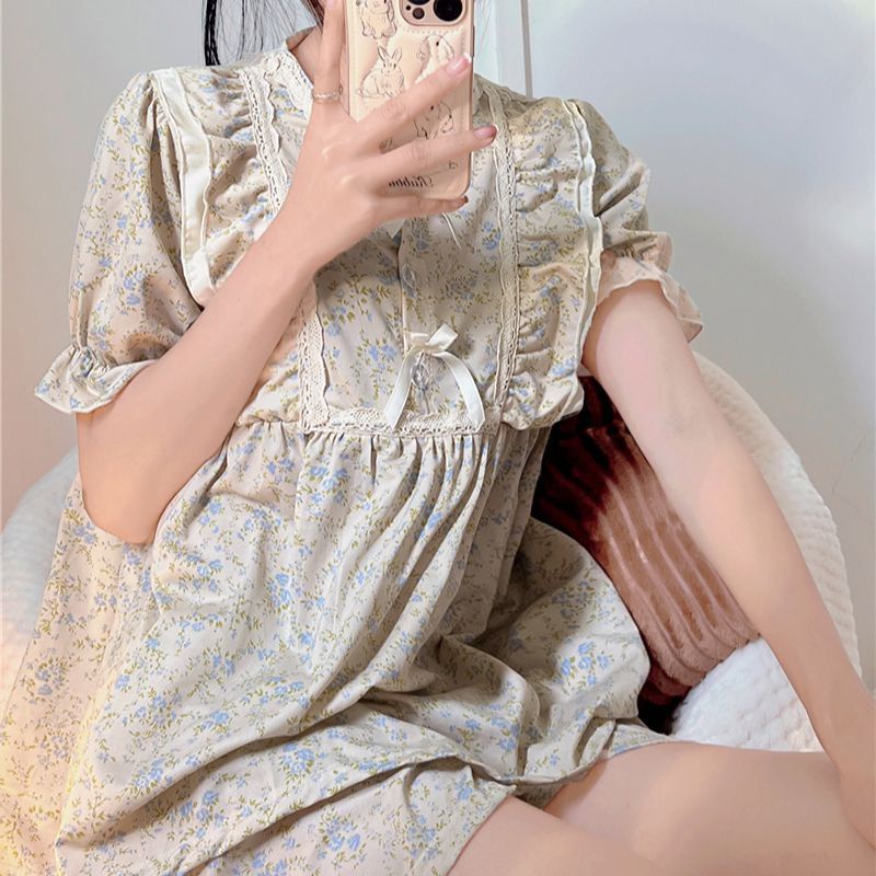 Bộ Đồ Ngủ Ngắn Tay Phối Ren Đơn Giản Thời Trang Mùa Hè Cho Nữ