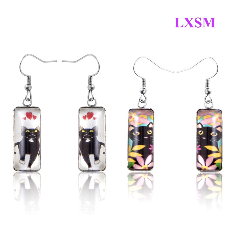 Lxsm Mặt Dây Chuyền Thủy Tinh Hình Mèo Đen Đeo Tai Thời Gian