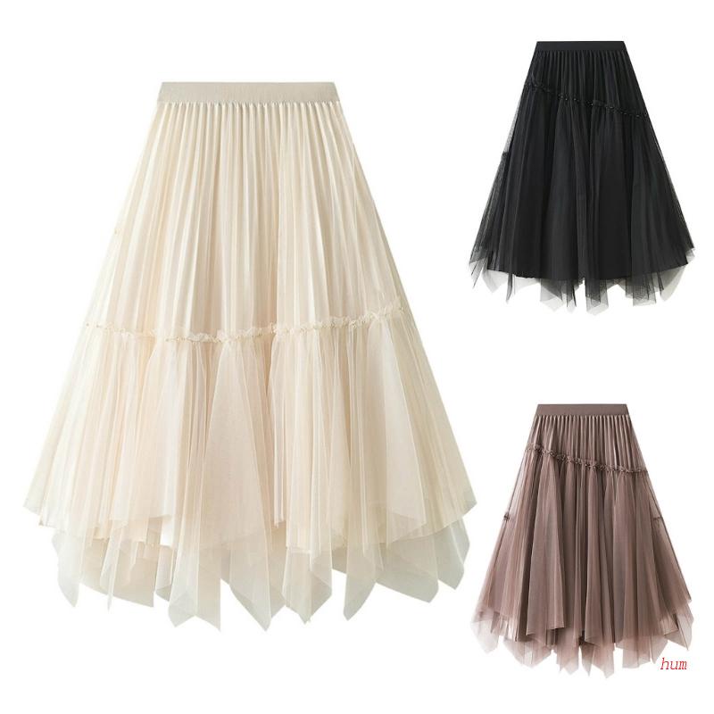 Chân Váy Midi Bằng Vải Tuyn Phối Lưới Hai Mặt Lưng Thun Co Giãn Thời Trang Dành Cho Nữ