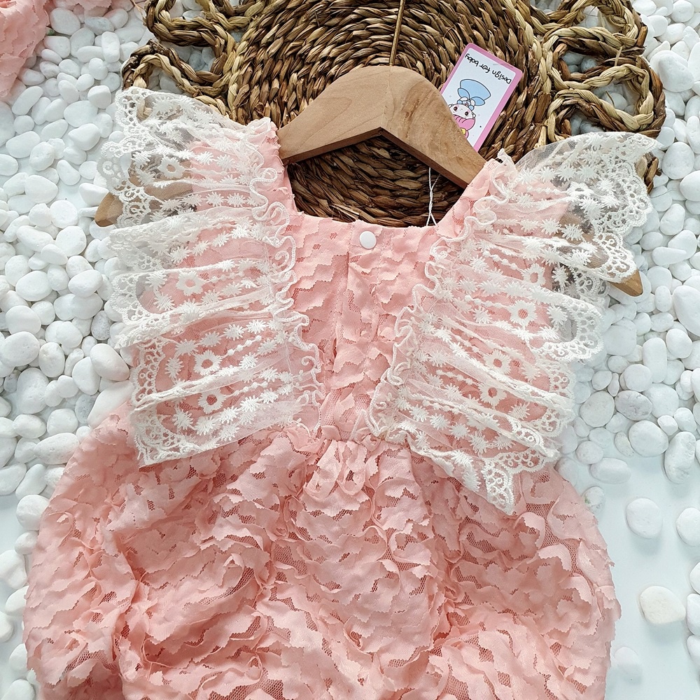Set bodysuit cho bé kèm nơ cùng tone MINTSCLOSET Mint's Closet body hồng cổ ren cho bé gái sơ sinh 1 2 3 tuổi - BS6122
