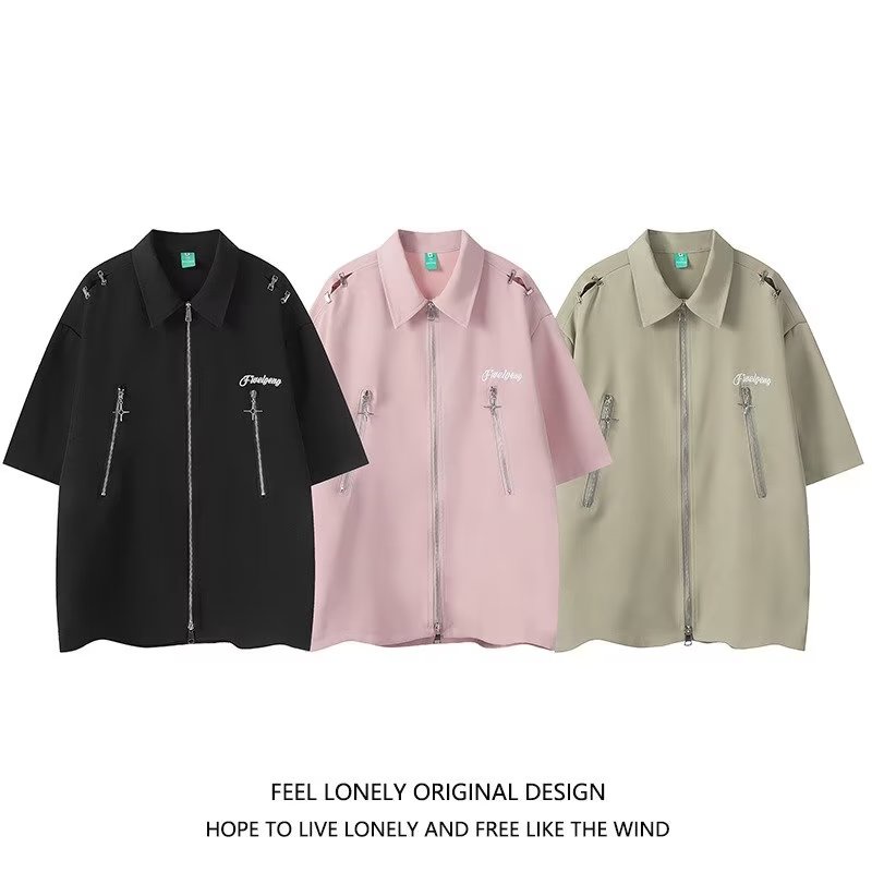 Áo Sơ Mi Tay Ngắn Cổ Polo Có Khóa Kéo Dáng Rộng Thời Trang Mùa Hè Hàng Mới Dành Cho Bạn Nam